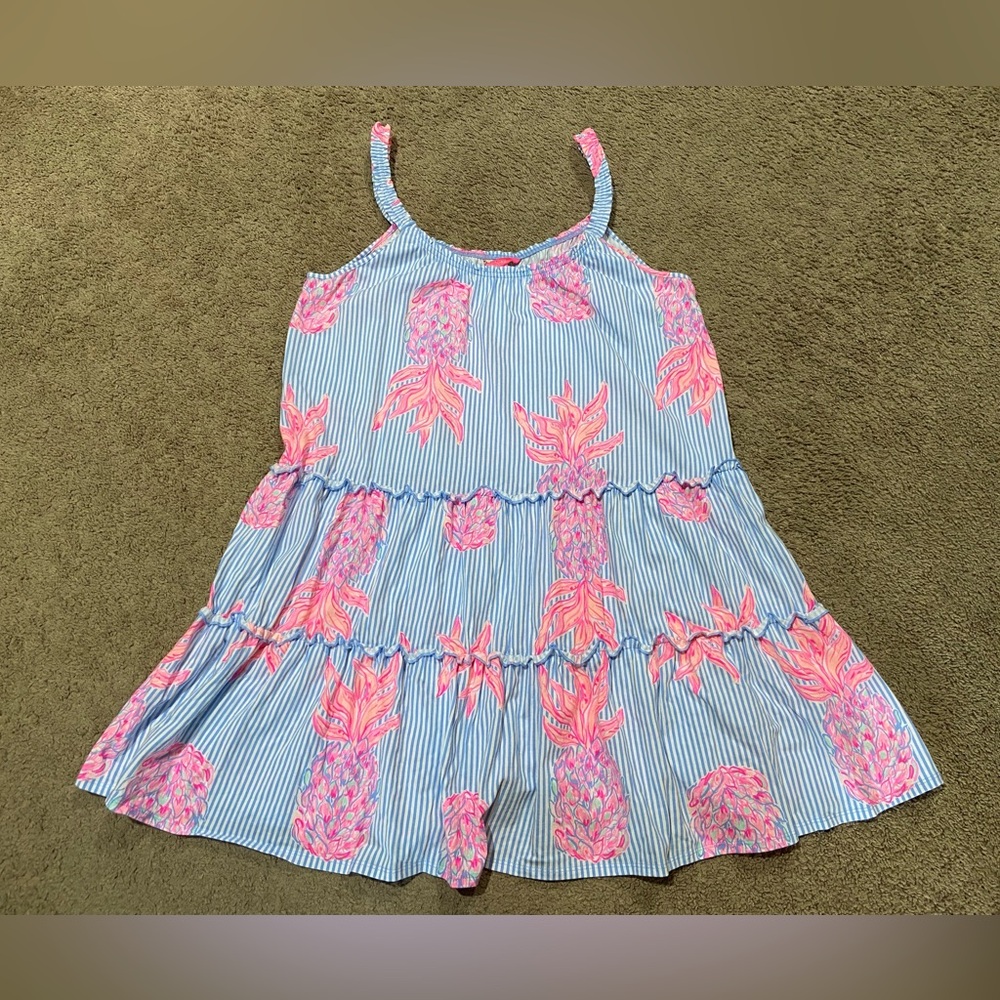 Lilly Pulitzer Loro Swing Dress Pineapple Blue Peri Rum Swizzle Cotton Size XL